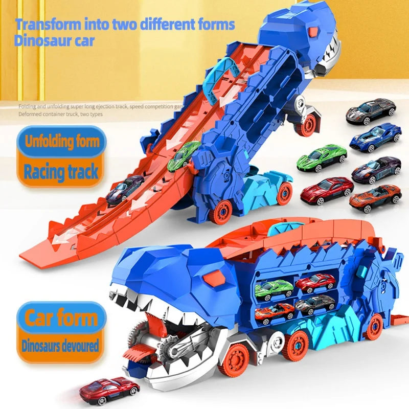 Transforming Dinosaur Race Track Playset with Storage for Mini Cars – 2-in-1 Dino Racetrack Toy for Kids Ages 3+ | Thomler