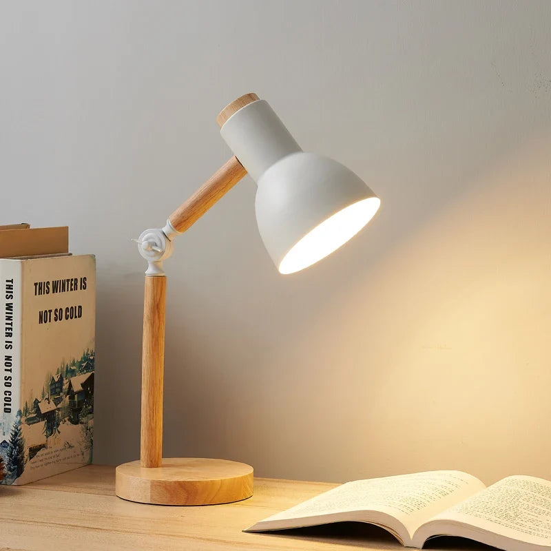 Swivel Wood Task Lamp with Metal Shade for Desks & Nightstands – E27 Socket Adjustable Reading Light | Thomler
