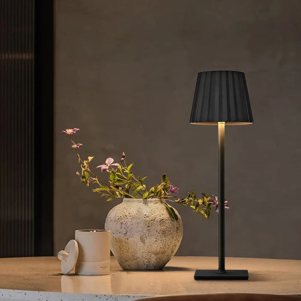 Cordless Rechargeable Table Lamp with Pleated Shade & Touch Dimmer – Classic LED Bedside Light for Bedroom Living Room | Thomler
