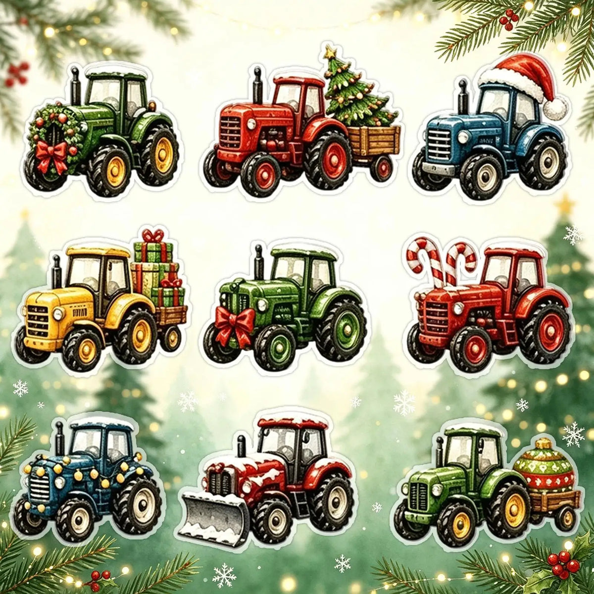 Farm Tractor Advent Calendar with 24 Flat Ornaments – Holiday Countdown Decoration for Kids & Family | Thomler