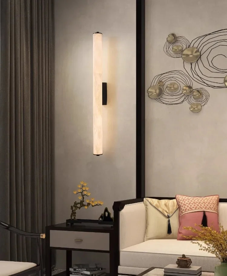 Natural Stone LED Sconce with Copper Frame – Modern Uplight Downlight for Bedroom Living Room Hallway | Thomler