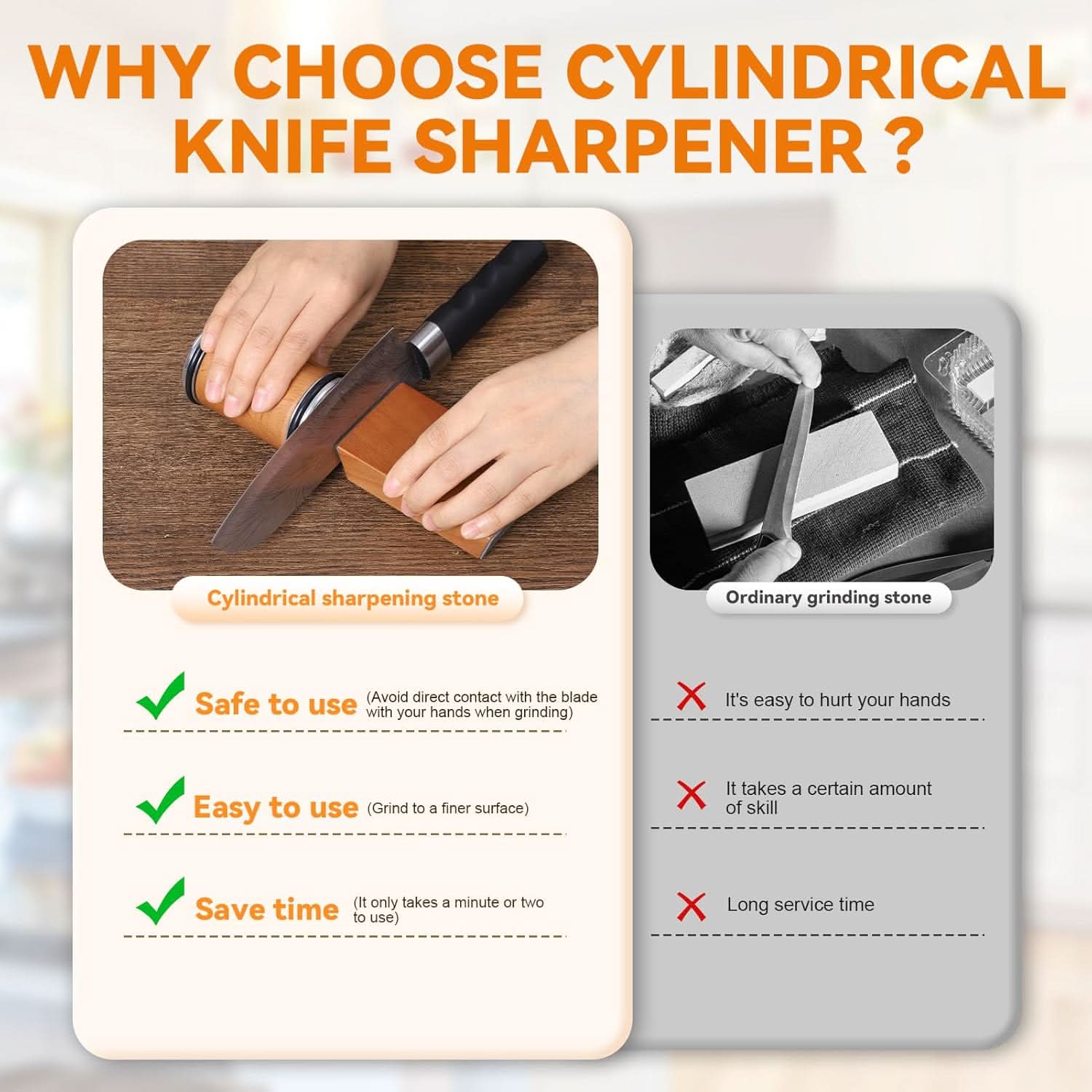Rolling Knife Sharpener with Diamond-Coated Grinding Wheel for Kitchen Knives – Compact Professional Sharpening Tool for Razor-Sharp | Thomler