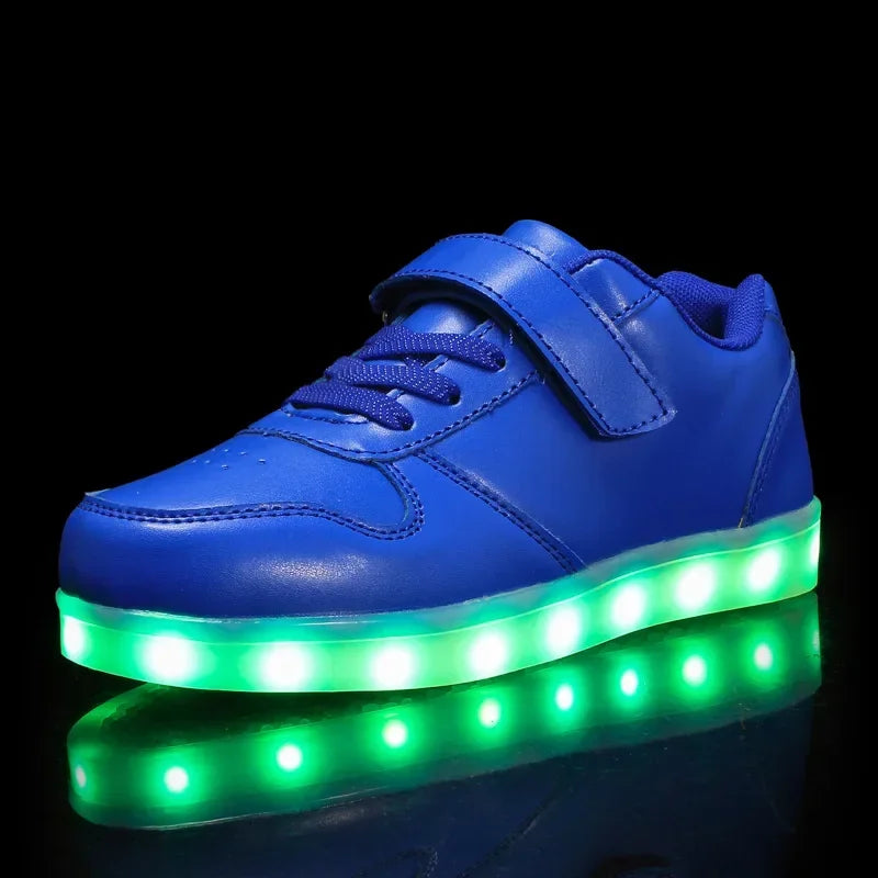 Childrens Trainers Synthetic Rubber LED Light Up Velcro Pink Daily School Play Sneakers Multiple Light Modes | Thomler