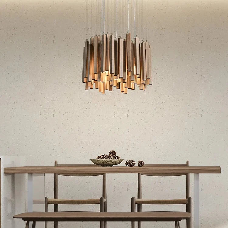 Sculptural Timber Ring Chandelier with Integrated LED – Modern Japanese-Inspired Design for Dining Room & Bedroom | Thomler