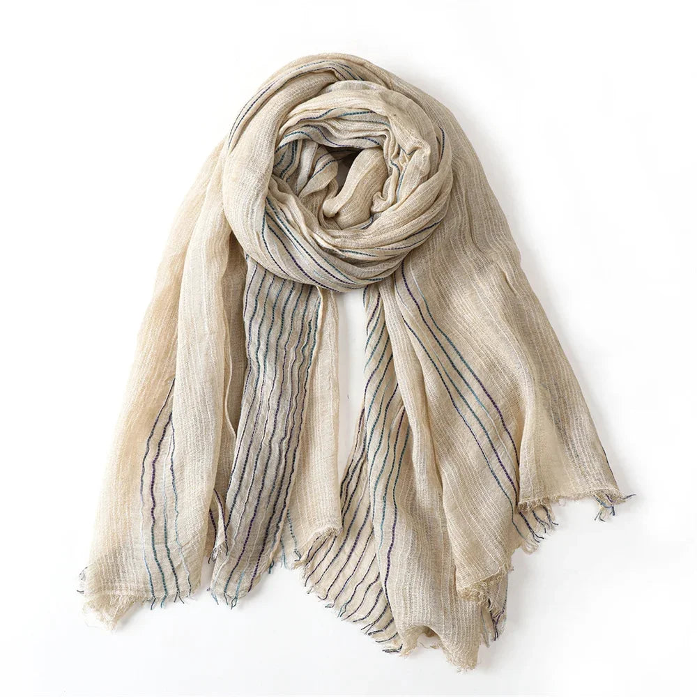 Cotton Linen Striped Scarf for Men – Lightweight Neck Wrap with Tassels for Fall & Winter | Thomler