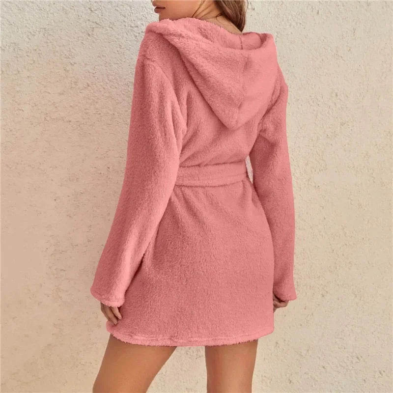 Women's Hooded Cotton Bathrobe with Belt Long Sleeve Spa Wrap for Loungewear Shower Sleepwear Home Comfort | Thomler