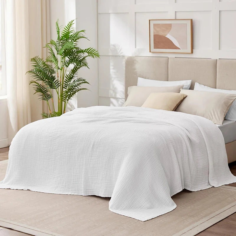 6-Layer Cotton Breathable Throw Blanket for Bed & Sofa – Lightweight All-Season Bedspread for Hot Sleepers & Year-Round Comfort | Thomler