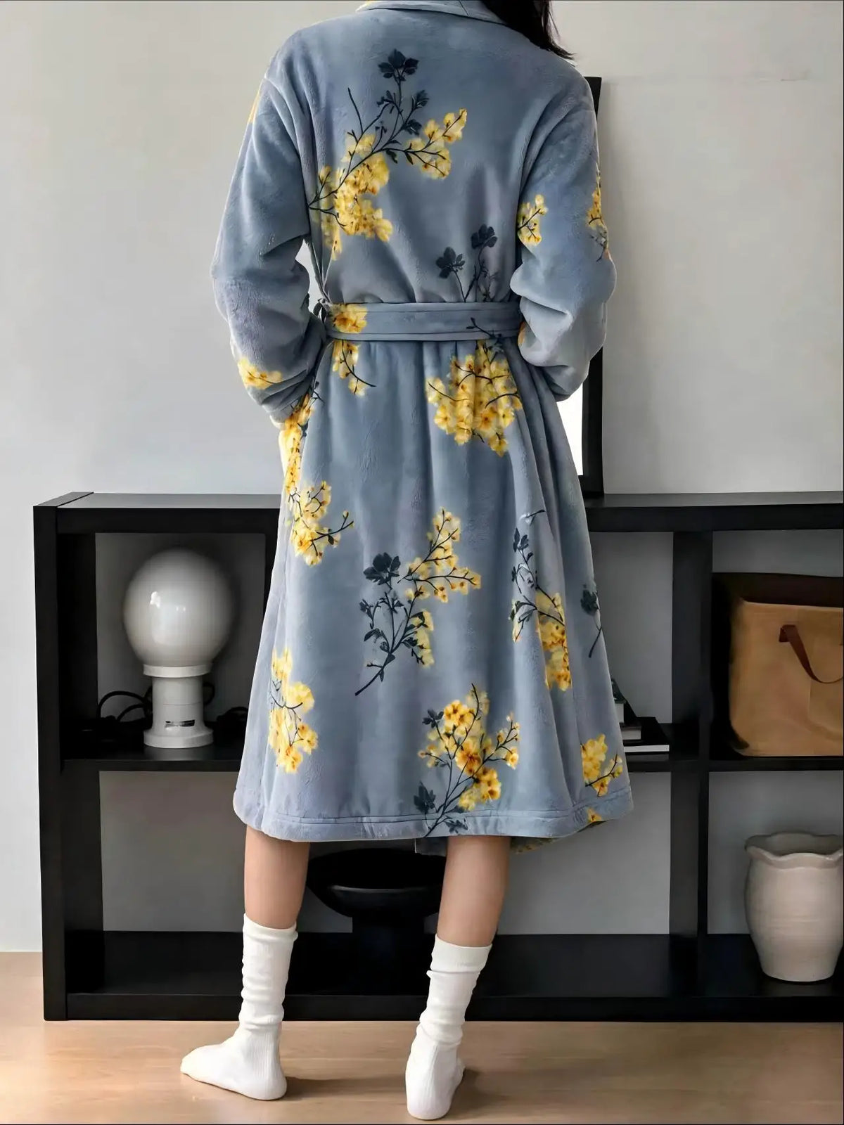 Women's Plush Fleece Robe with Adjustable Tie Belt | Cozy Loungewear for Fall & Winter | Full-Length Thick Bathrobe for Home Relaxation | Thomler