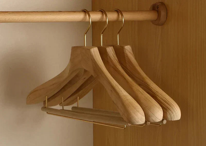 Clothes Hangers Wooden 4.0 cm (1.6") Wide Shoulder Suit Coat Wardrobe Storage Non Slip Trouser Bar Organiser Set Of 2 | Thomler