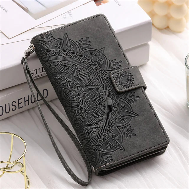 Folio Wallet Case for Galaxy S26 S25 S24 S23 S22 S21 S20 Note 20 10 9 with Card Slots Embossed Leather Flip Cover | Thomler