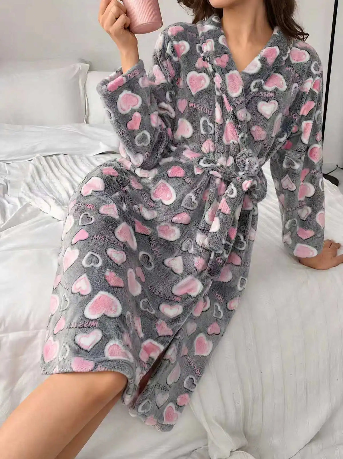 Women's Plush Bathrobe – Long Fleece Robe with Adjustable Tie Belt for Lounging, Spa, Post-Shower Comfort | Thomler