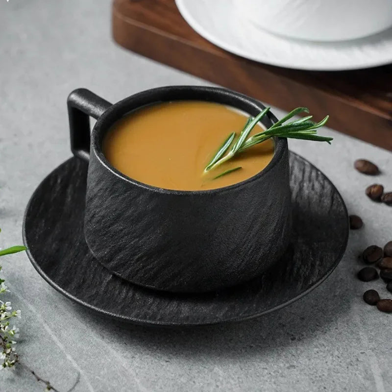 Ceramic Coffee Mug With Saucer 4 in 6 in Everyday Use Drinking Set Stylish Minimalist Design | Thomler