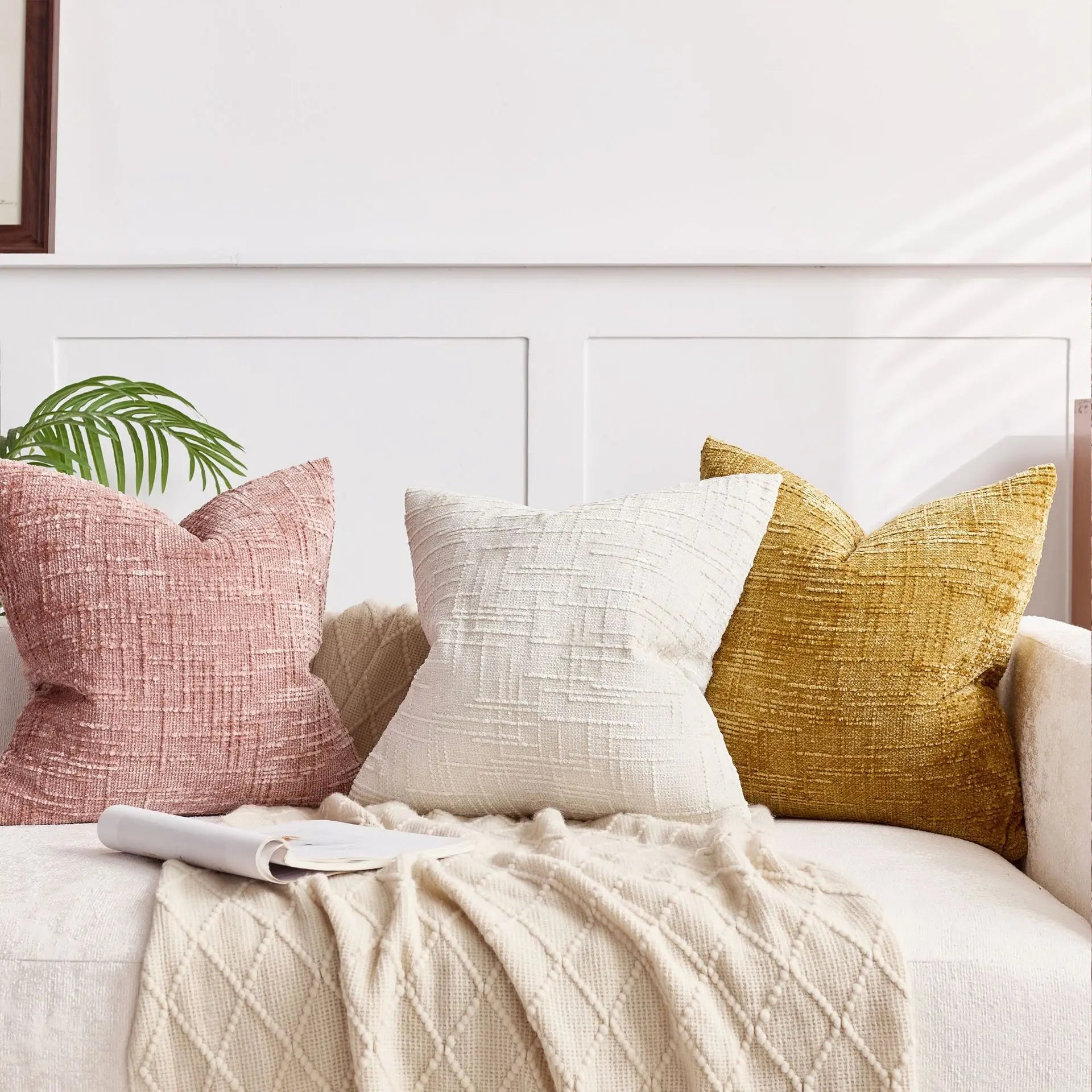 Cushion Cover Chenille 45.0 cm Decorative Sofa Bedroom Pillow Case Textured Bamboo Pattern Soft Throw Cushion | Thomler
