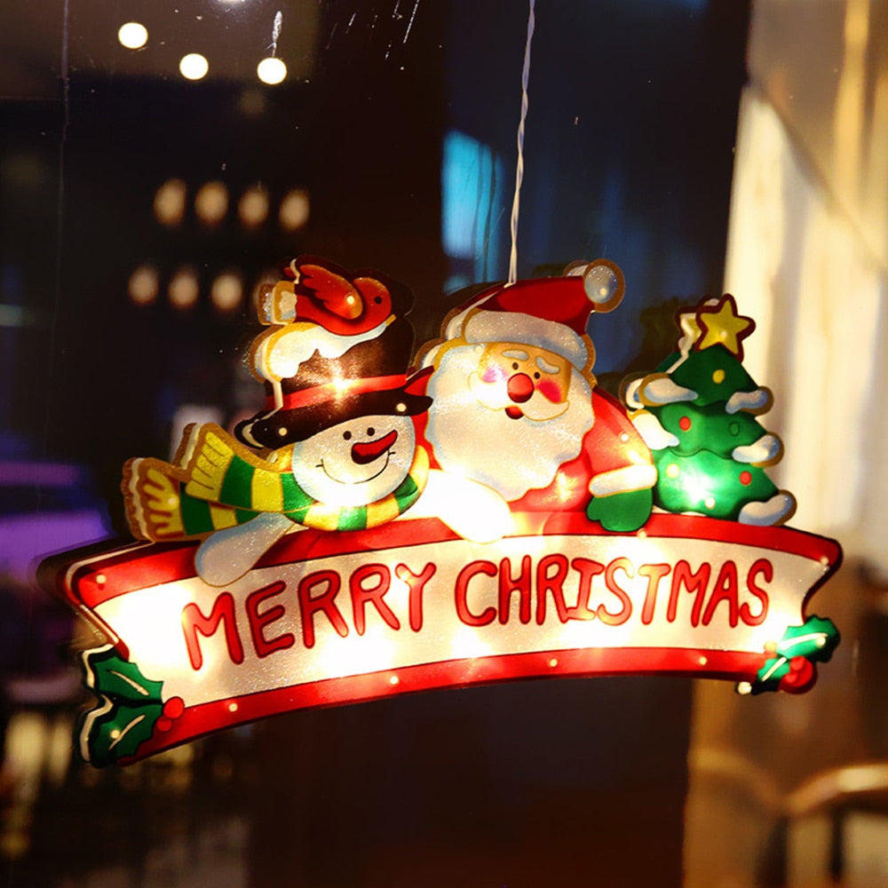 Battery-Operated LED Window Hanging Decoration with Flash & Steady Modes – Holiday-Themed Silhouettes for Christmas Displays, Easy | Thomler