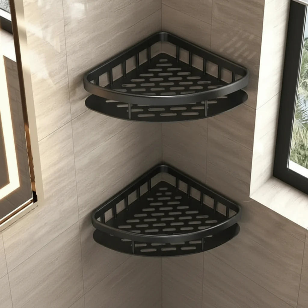 Bathroom Shelf ABS Plastic Drill-Free 10.6 in x 8.3 in Wall Mounted Storage Rack Modern Bathroom Organizer Triangular or Rectangular Designs | Thomler