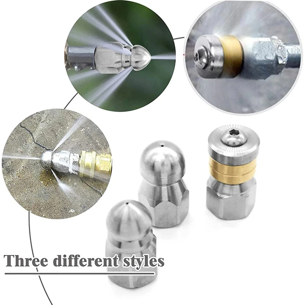 High-Pressure Drain Jetter Hose with Rotating Stainless Steel Nozzle for Pressure Washer Clogs in Sewer Lines Pipes Toilets Sinks | Thomler