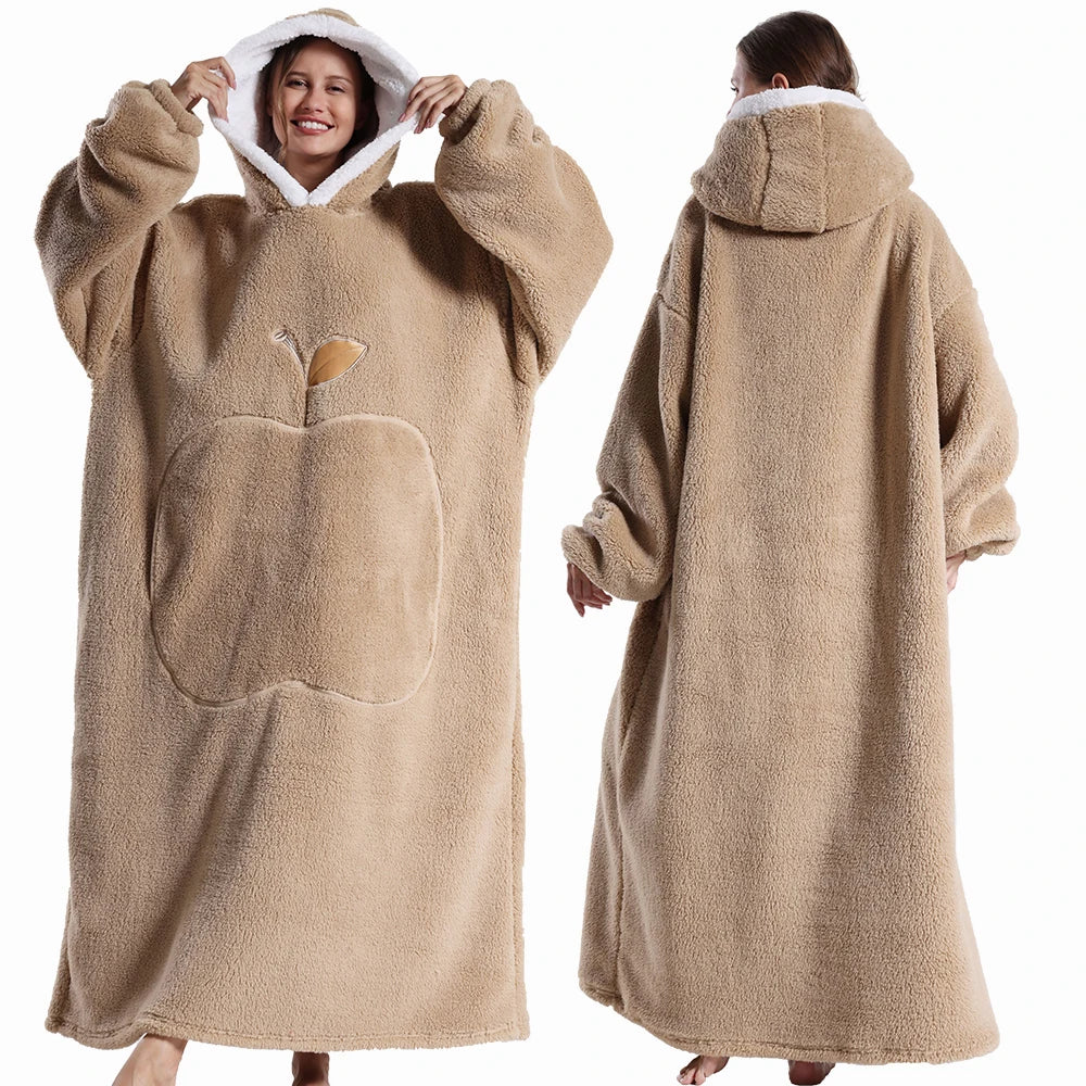 Oversized Hooded Blanket Sweatshirt with Sleeves & Pocket for Adults – Ultra-Soft Sherpa Fleece Wearable Throw for Lounging & Cold Weather | Thomler
