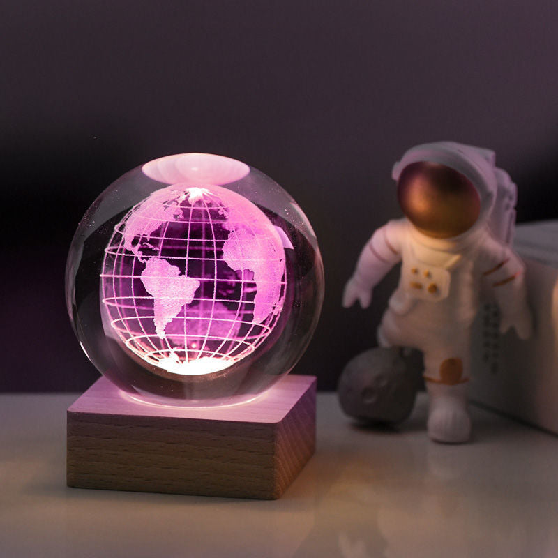 Table Lamp K9 Crystal Sphere 6.0 cm LED Wooden Base Desk Bedside Mood Lighting Decorative Accent | Thomler