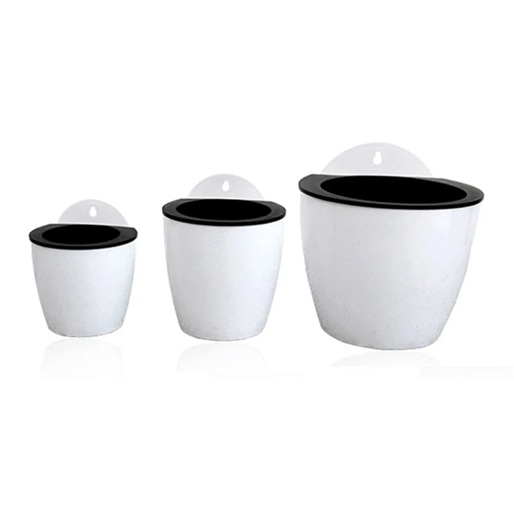 Plant Pot Plastic 18.0 cm White Self Watering Wall Mounted Indoor Outdoor Hanging Planter Hydroponic Herb Succulent Holder | Thomler