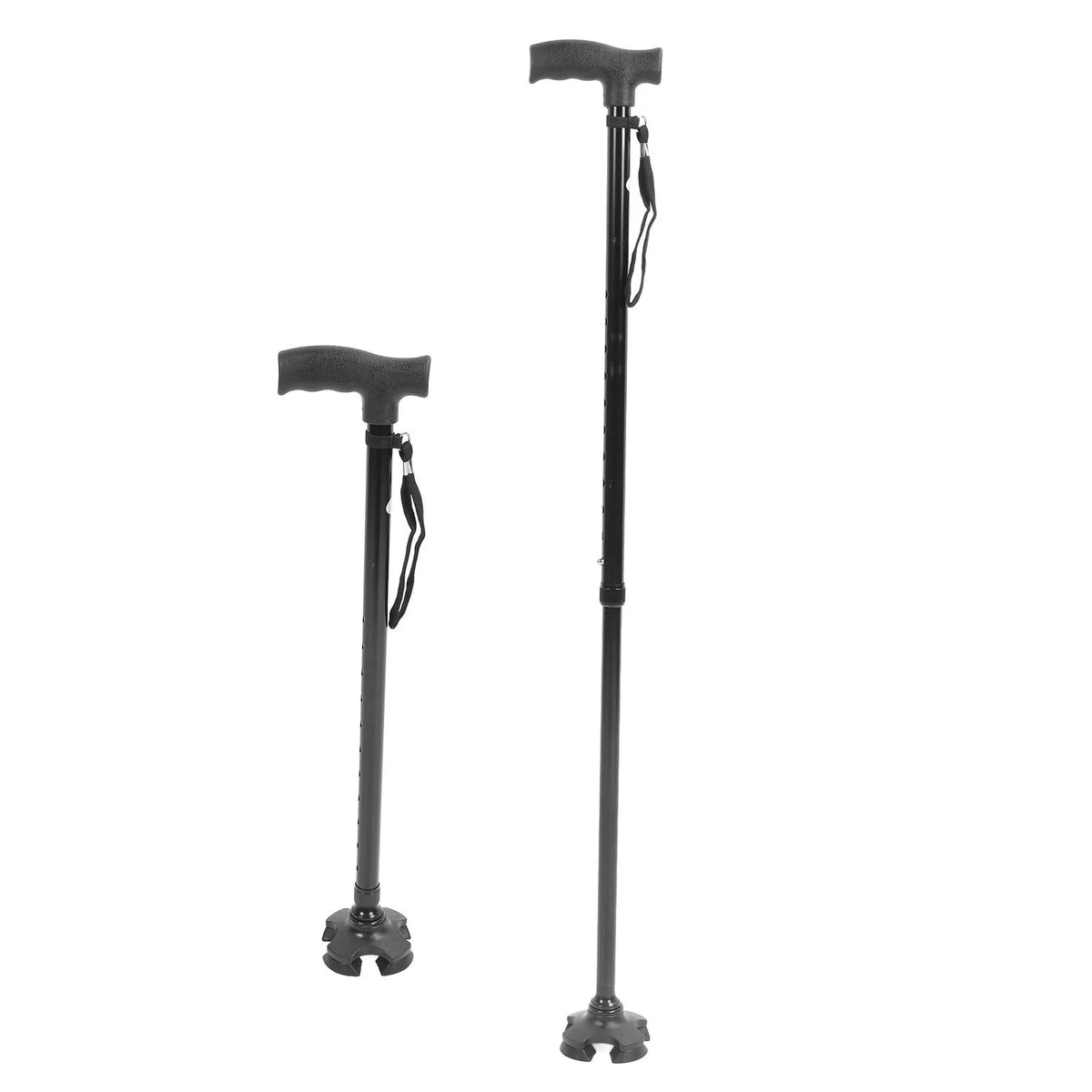 Height-Adjustable Walking Cane with Four-Point Base, Lightweight Aluminum, Collapsible Support for Seniors and Outdoor Use | Thomler