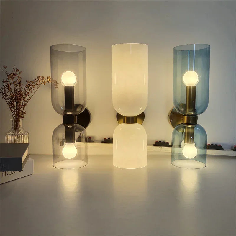 Wandlamp Glas Goud Dubbele Kap 35cm E14 Hal Woonkamer Slaapkamer Modern Stijlvol | Sansoti