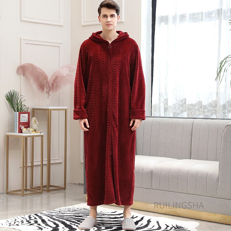 Zippered Fleece Bathrobe for Women & Men Hooded & Non-Hooded Thermal Lounge Robe with Pockets Soft Lightweight Warmth | Thomler