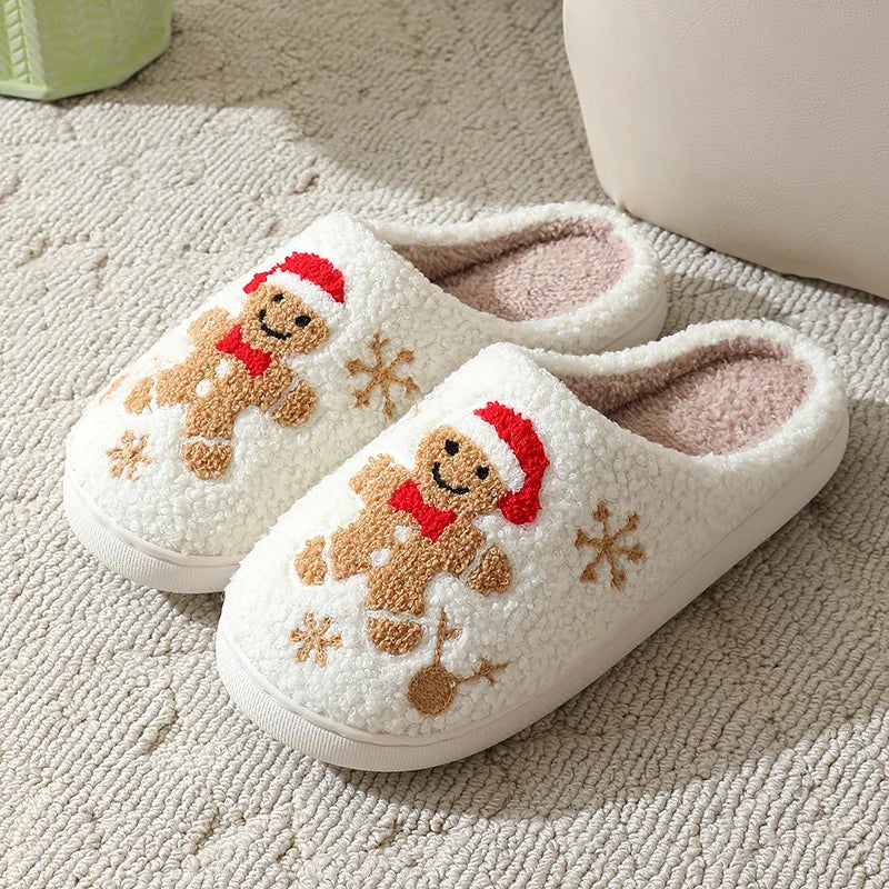 Plush Gingerbread House Slippers for Women & Men – Cozy Indoor Slides with Non-Slip Sole for Bedroom & Holiday Lounging | Thomler