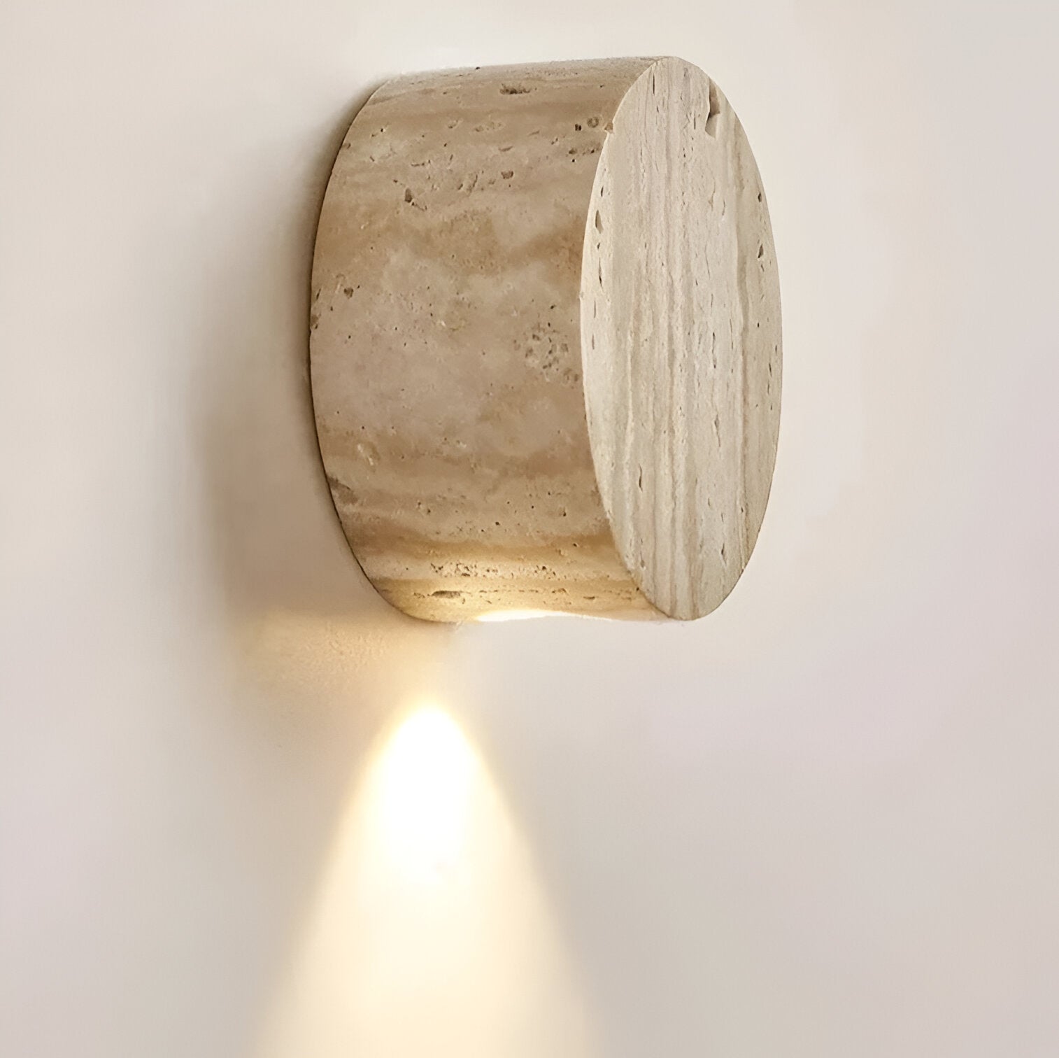 Wall Lamp Travertine Stone 3.9 in Round Frosted Glass Bedroom Hallway Ambient Up Down Light Minimalist Japandi Fixture | Thomler