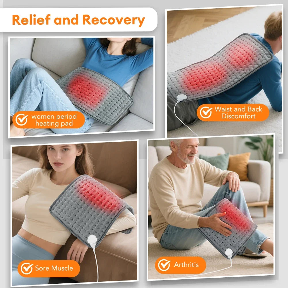 Therapeutic Heating Pad 9 Adjustable Levels Timer Auto-Shutoff Plush Velour Fabric Back Shoulder Leg Relief 24×12 in Gray for Home Office | Thomler
