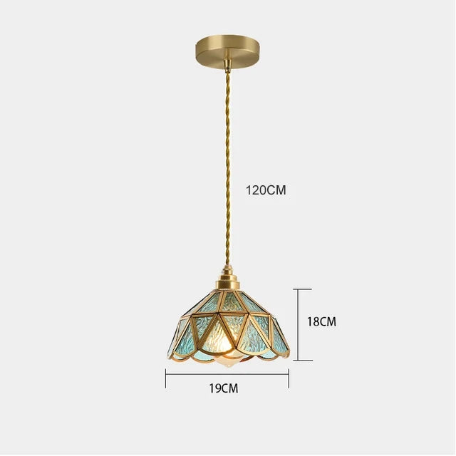 Pendant Light Stained Glass 19.0 cm Copper Tiffany Style Dining Room Kitchen Hanging Ceiling Lamp | Thomler