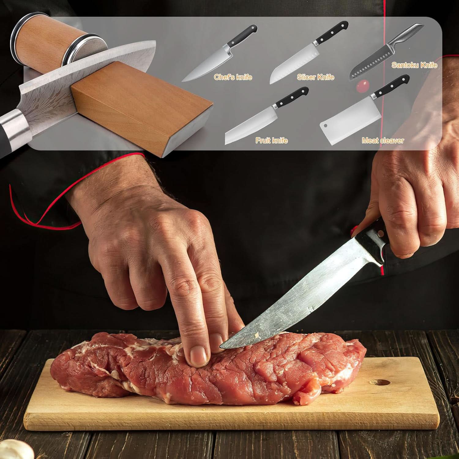 Rolling Knife Sharpener with Diamond-Coated Grinding Wheel for Kitchen Knives – Compact Professional Sharpening Tool for Razor-Sharp | Thomler