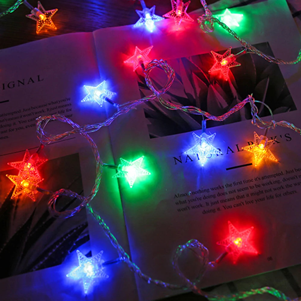 Battery or USB Powered Star Shaped Decorative String Lights for Indoor & Outdoor Spaces – 10 to 80 Bulbs | Thomler