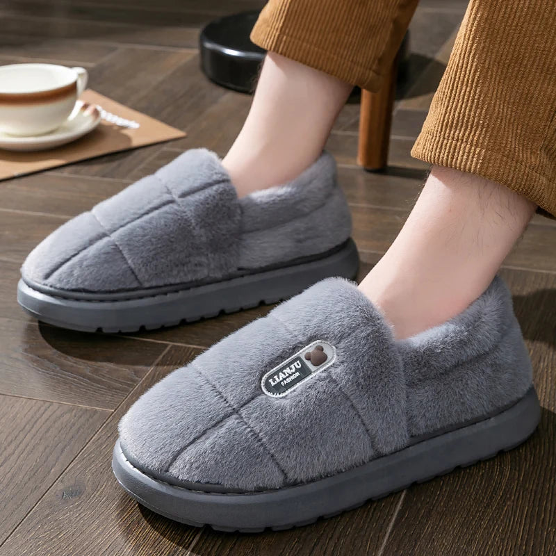Fleece-Lined Indoor Slippers for Men & Women – Slip-Resistant Cotton House Shoes with Cushioned Insole, Extended Sizes Available | Thomler