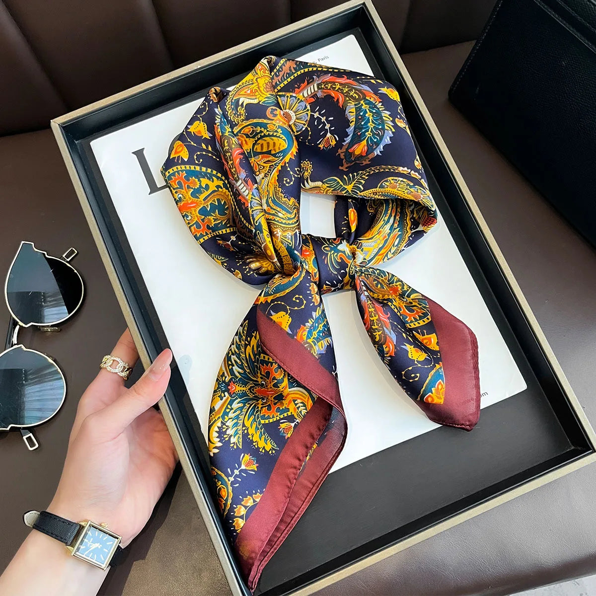 Satin Square Scarf for Women – Multi-Purpose Accessory for Hair, Neck, Bag & Headwrap | Thomler