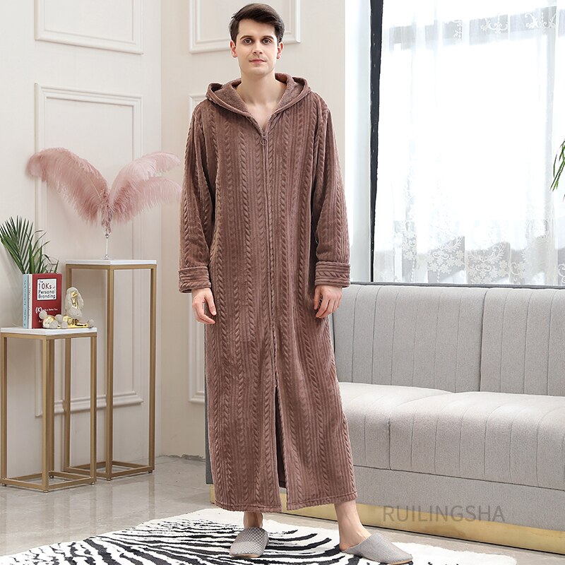 Zippered Fleece Bathrobe for Women & Men Hooded & Non-Hooded Thermal Lounge Robe with Pockets Soft Lightweight Warmth | Thomler