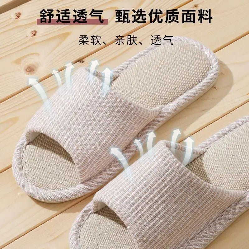 Open-Toe Canvas Slides for Women & Men – Breathable Linen House Slippers for Year-Round Comfort – Indoor Bedroom Footwear | Thomler