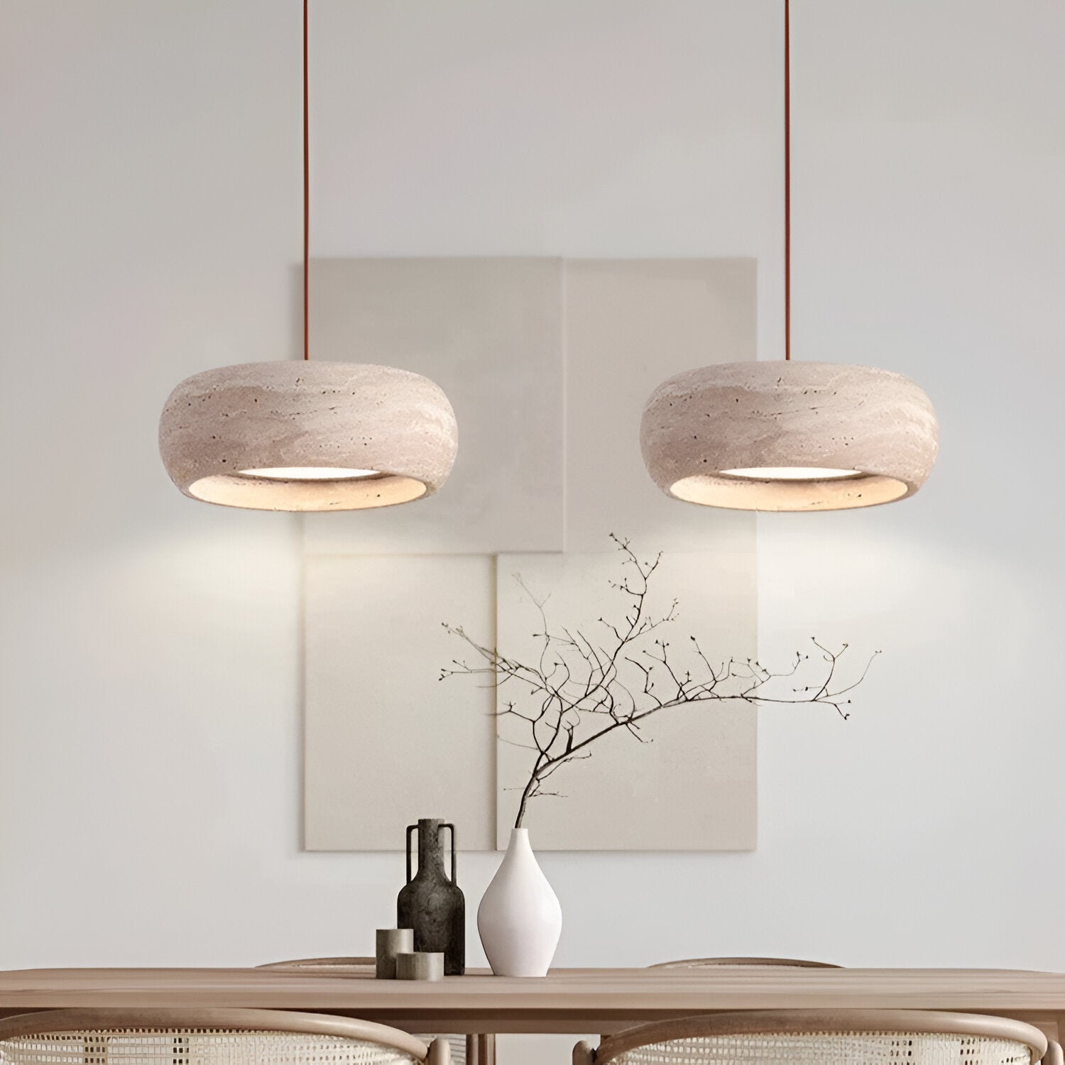 Pendant Light Travertine Stone 7.9 in Yellow Dining Room Kitchen Island Hanging Ceiling Lamp Adjustable Cord | Thomler