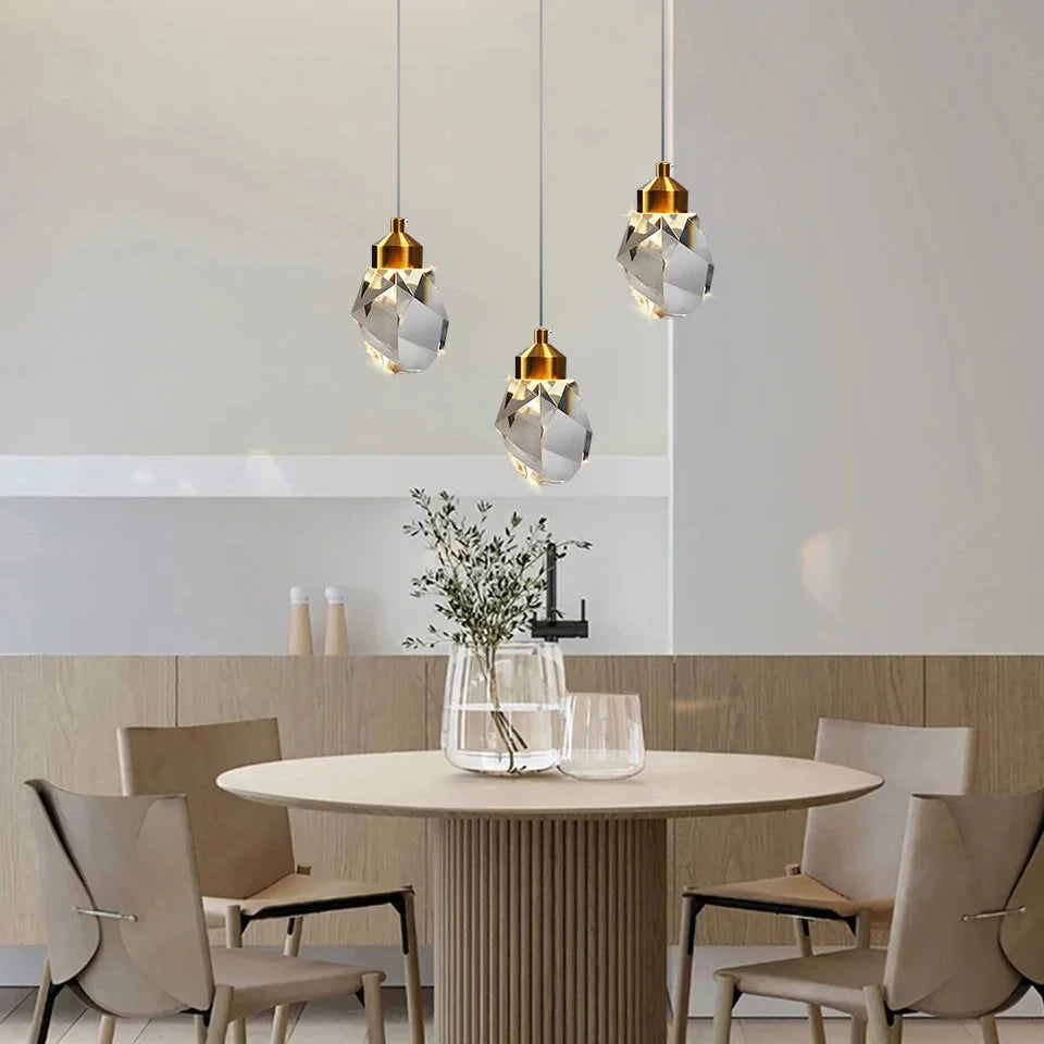 Geometric Crystal Hanging Fixture with Multi-Head Options for Dining Rooms & Entryways | Thomler