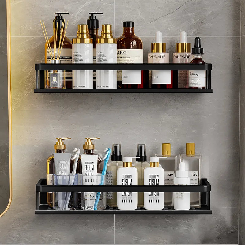 Wall-Mounted Bathroom Organizer Rack with Drainage Holes – Waterproof Metal Design for Shower, Sink & Kitchen | Thomler