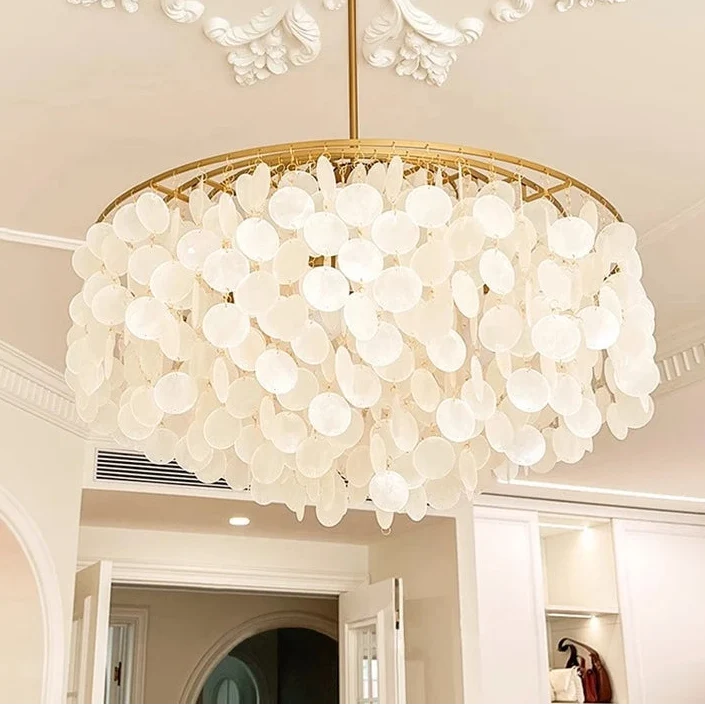 Tiered Oceanic Shell Disc Pendant with LED Illumination – Cascading Statement Fixture for High Ceilings | Thomler