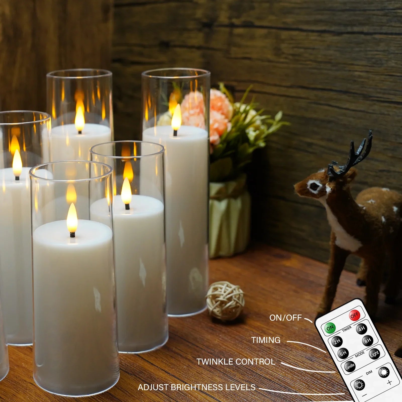 Flameless Candle Acrylic 9 in 9-Piece Set LED Remote Controlled Home Decor Ambient Lighting | Thomler
