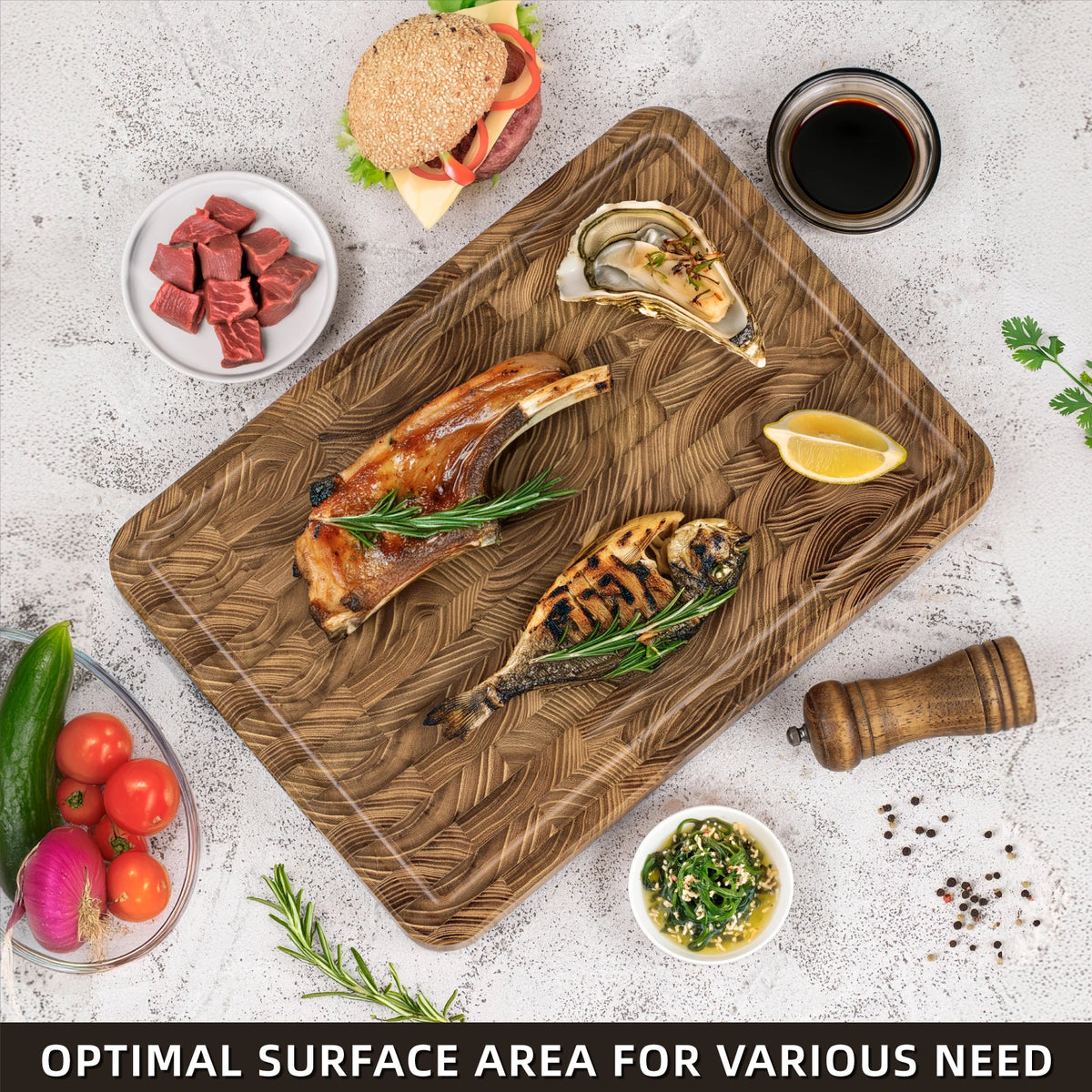 Rectangular Teak Cutting Board with Juice Groove and Easy-Grip Handles – Pre-Oiled Hardwood Kitchen Block | Thomler