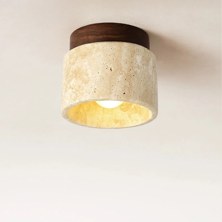 Ceiling Light Travertine Stone 4.7 in Cream Hallway Surface Mount LED Japandi Minimalist Flush Mount Fixture | Thomler