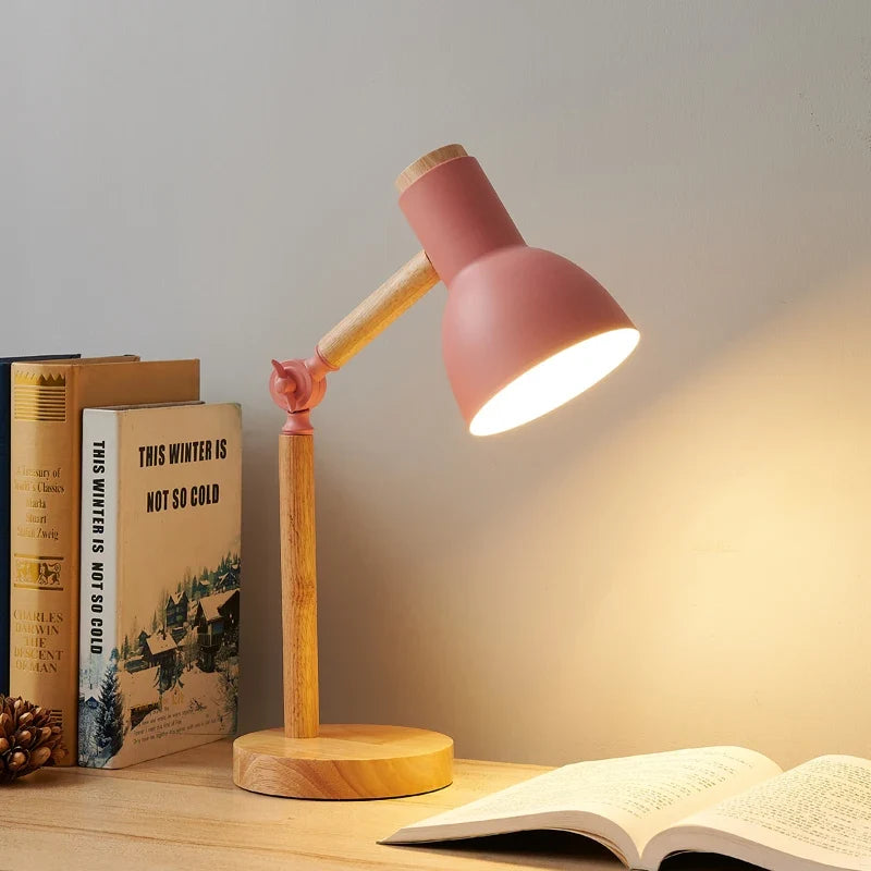 Swivel Wood Task Lamp with Metal Shade for Desks & Nightstands – E27 Socket Adjustable Reading Light | Thomler