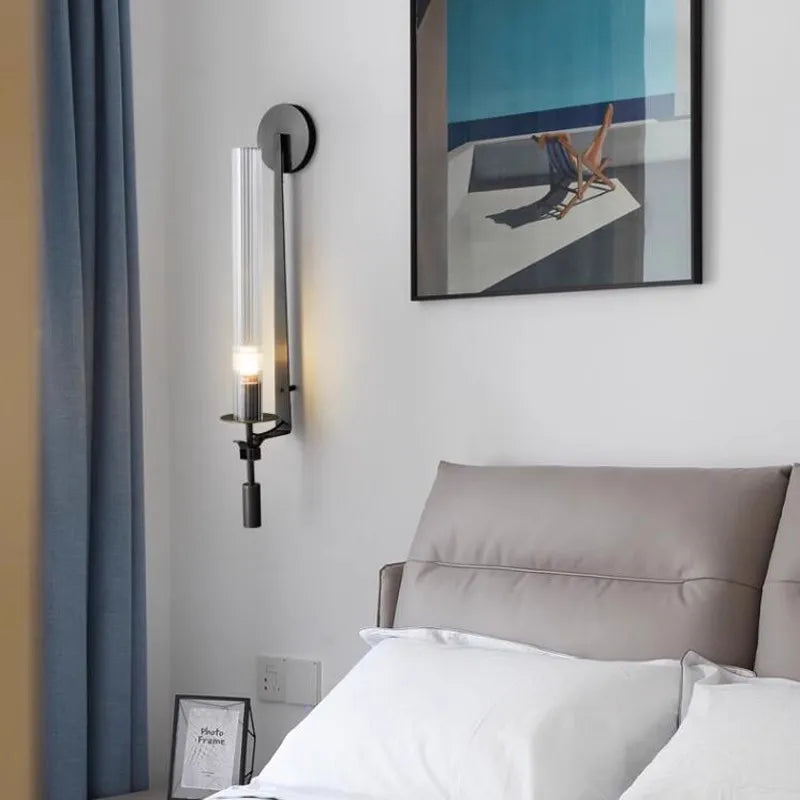 Contemporary Metal and Glass Wall Light Fixture for Bedroom Reading and Ambient Lighting | Thomler