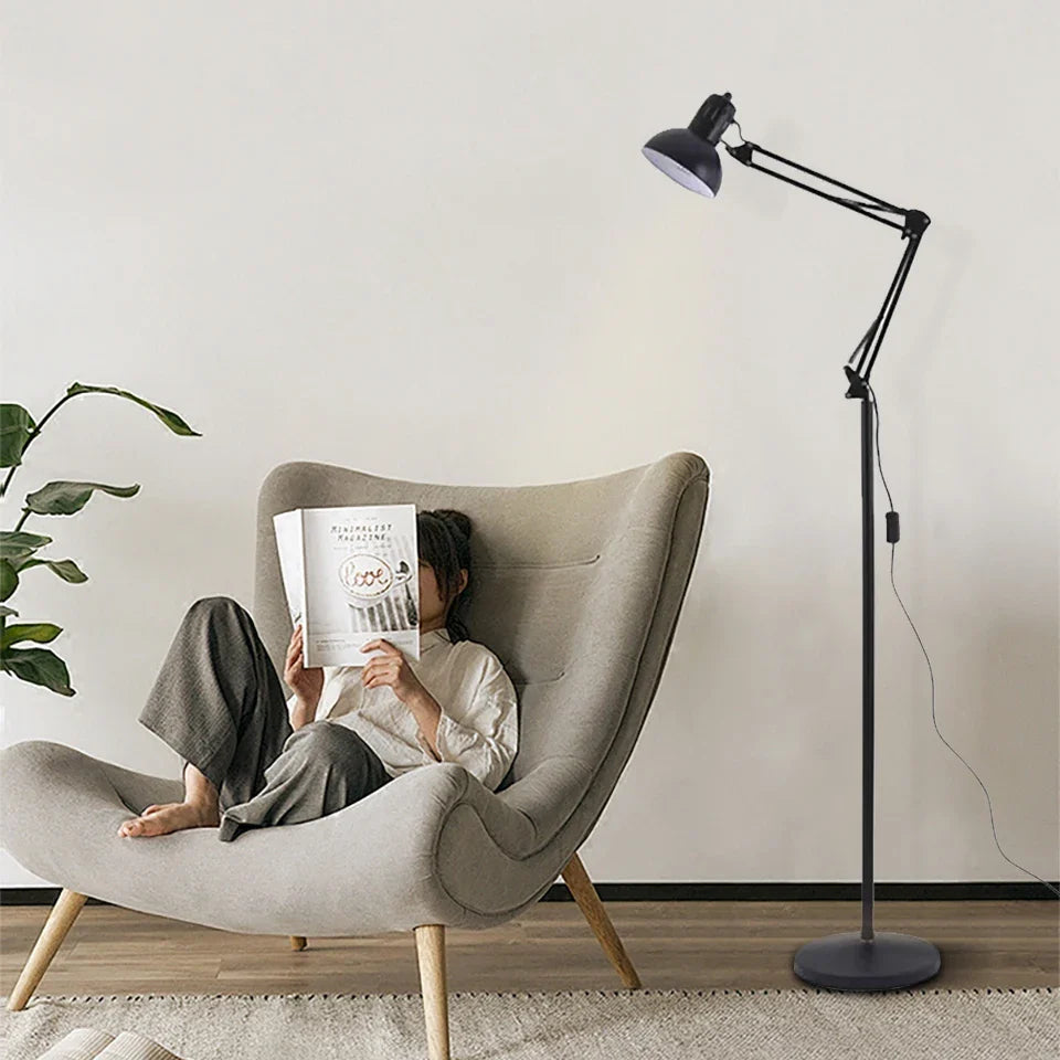 Floor Lamp Metal E27 220–240V Black Reading Living Room Adjustable Task Light | Thomler