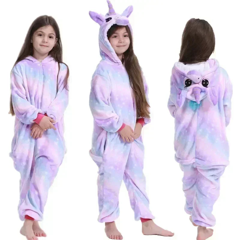 Onesie Fleece Rainbow Unicorn Hooded Girls Indoor Pyjamas Loungewear Fancy Dress Costume Soft Warm Kids Sleepwear | Thomler