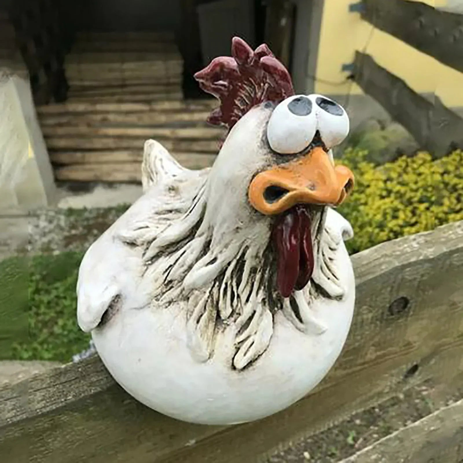 Garden Fence Ornament Resin Chicken 14.0 cm White Outdoor Farmhouse Wall Hanging Decoration Backyard Humorous Animal Figure | Thomler