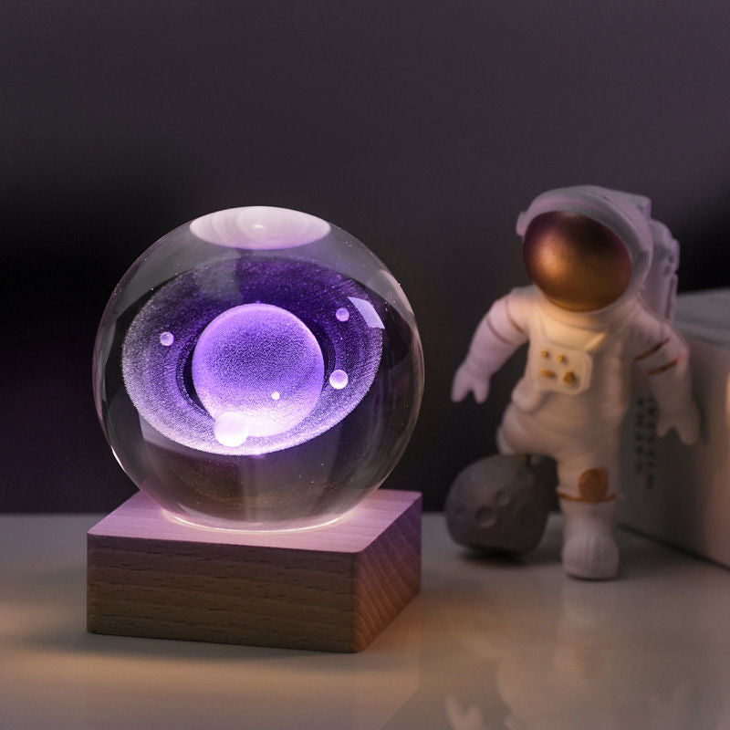Table Lamp K9 Crystal Sphere 6.0 cm LED Wooden Base Desk Bedside Mood Lighting Decorative Accent | Thomler