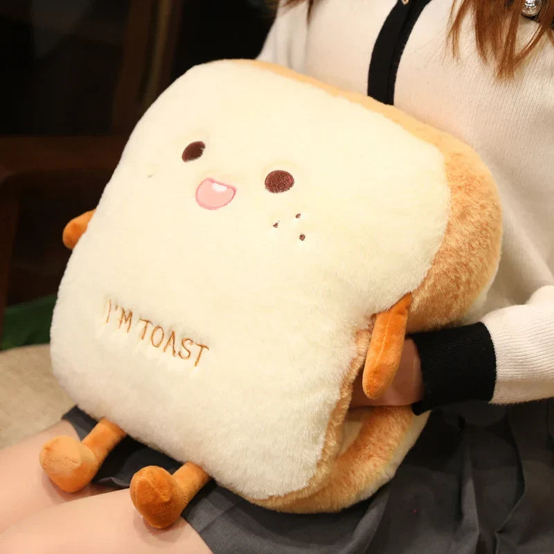 Soft Plush Toast Hand Warmer Pillow with Pocket – Cozy Stuffed Bread Cushion for Warmth & Comfort | Thomler